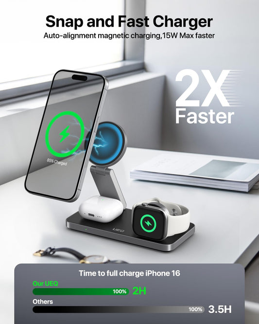 Foldable 3-in-1 MagSafe Wireless Charging Station