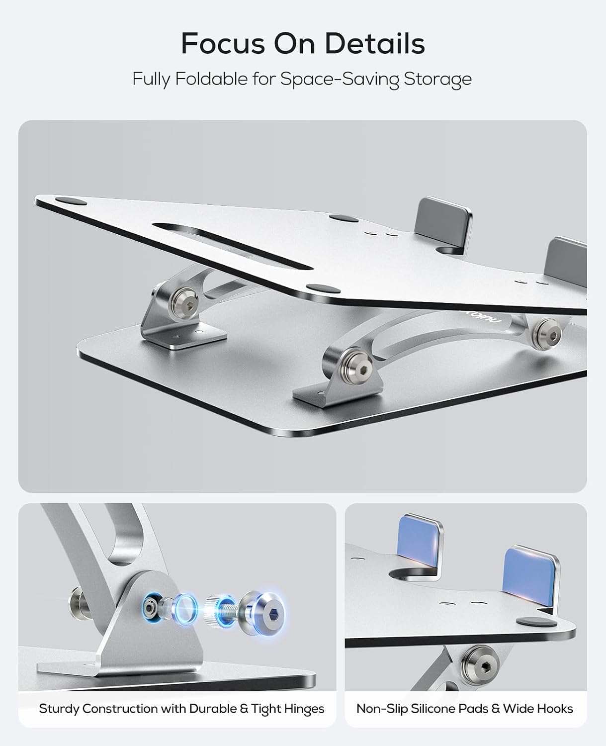 Ergonomic Adjustable Laptop Stand for Desk – Dual-Rod, Heat-Ventilated