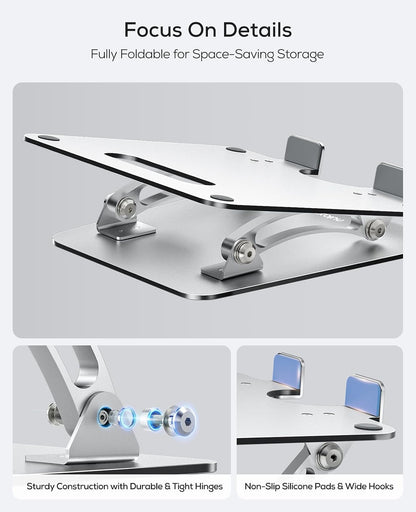 Ergonomic Adjustable Laptop Stand for Desk – Dual-Rod, Heat-Ventilated