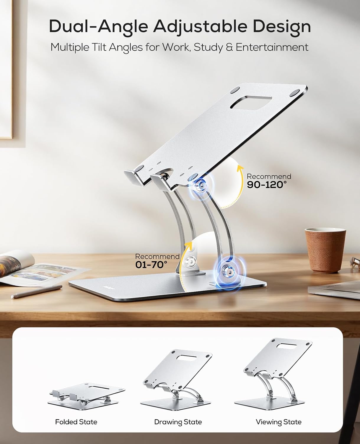 Ergonomic Adjustable Laptop Stand for Desk – Dual-Rod, Heat-Ventilated