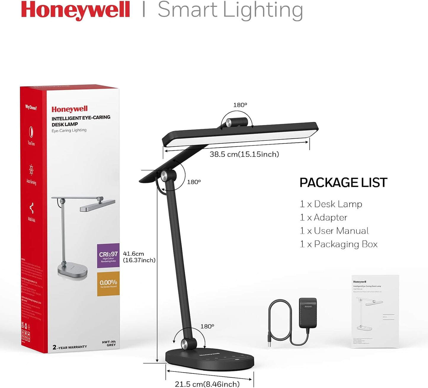Eye-Caring LED Desk Lamp – Auto Dimming, 3 Color Modes