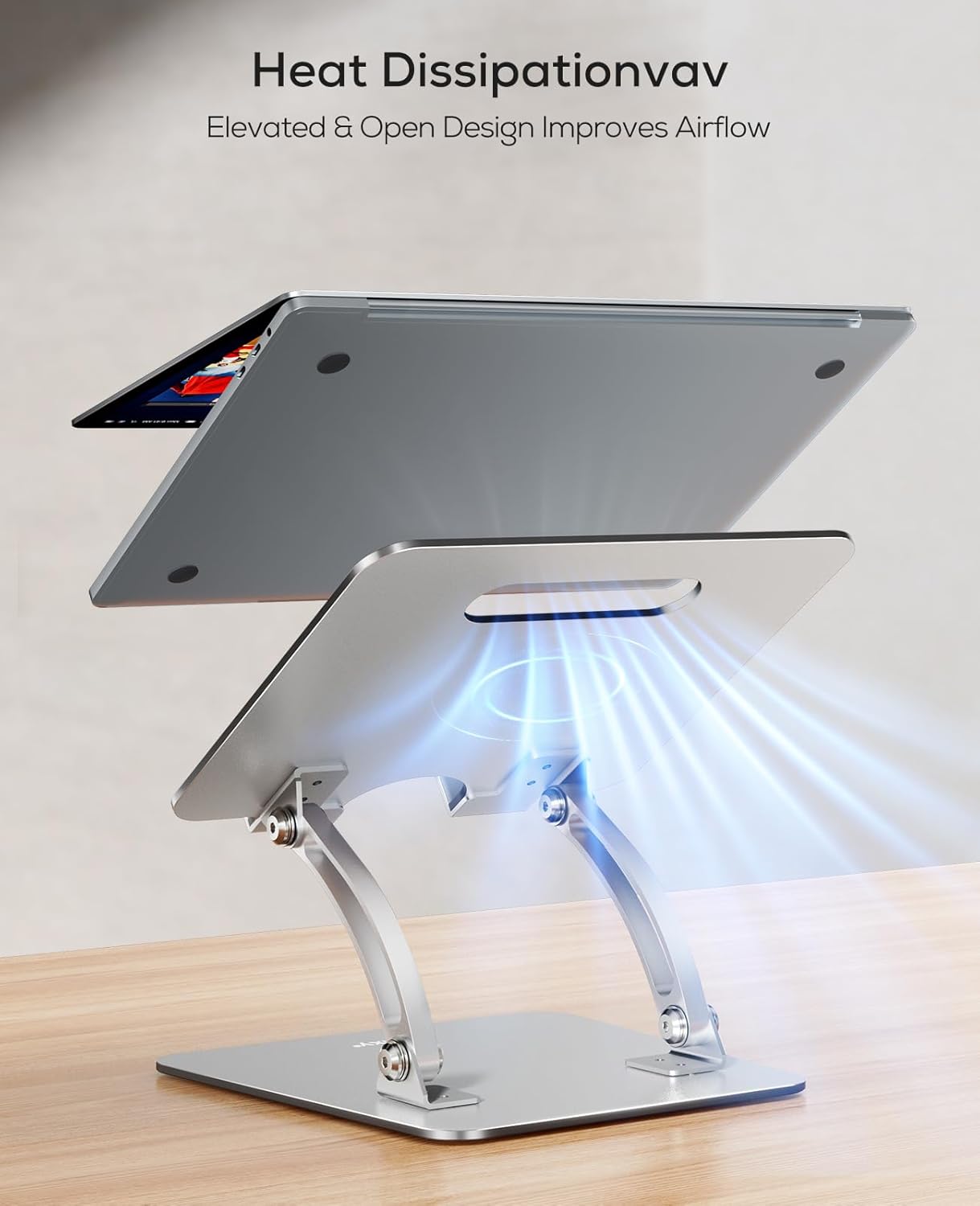 Ergonomic Adjustable Laptop Stand for Desk – Dual-Rod, Heat-Ventilated