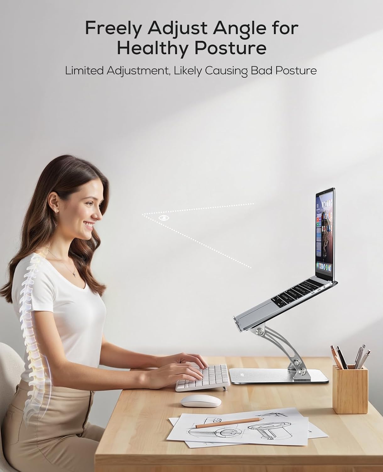 Ergonomic Adjustable Laptop Stand for Desk – Dual-Rod, Heat-Ventilated