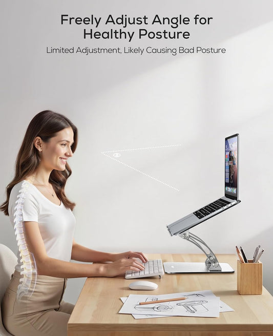 Ergonomic Adjustable Laptop Stand for Desk – Dual-Rod, Heat-Ventilated