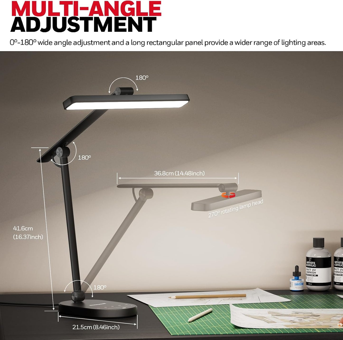Eye-Caring LED Desk Lamp – Auto Dimming, 3 Color Modes
