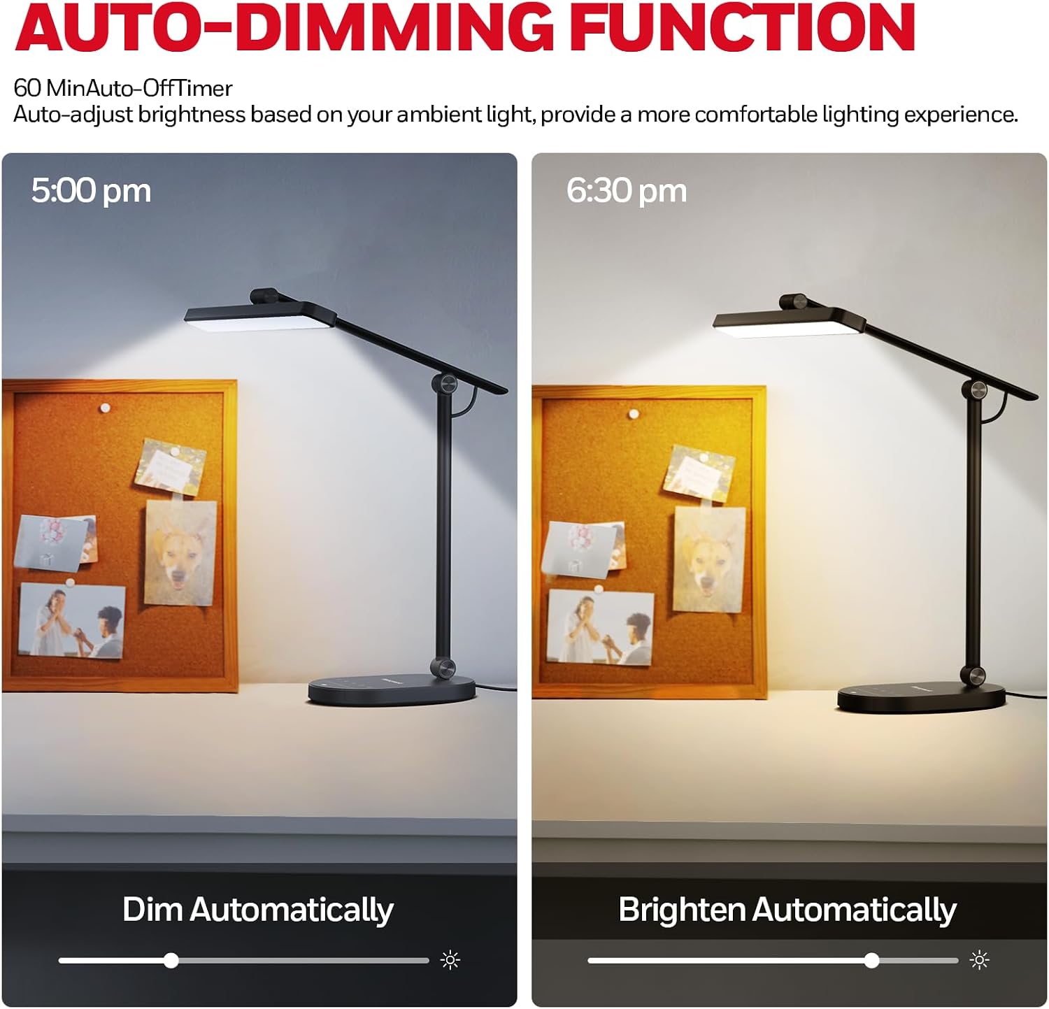 Eye-Caring LED Desk Lamp – Auto Dimming, 3 Color Modes