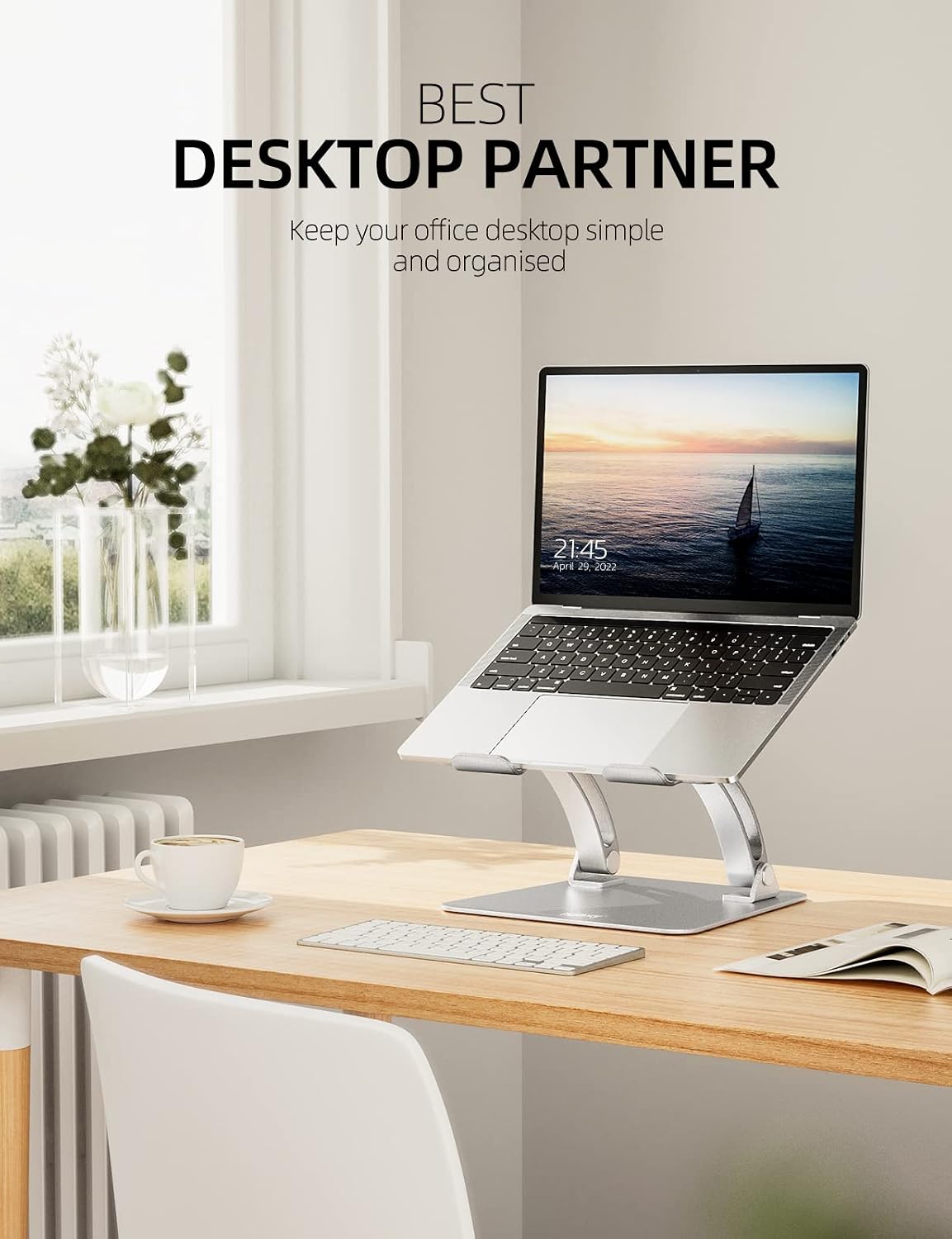 Ergonomic Adjustable Laptop Stand for Desk – Dual-Rod, Heat-Ventilated