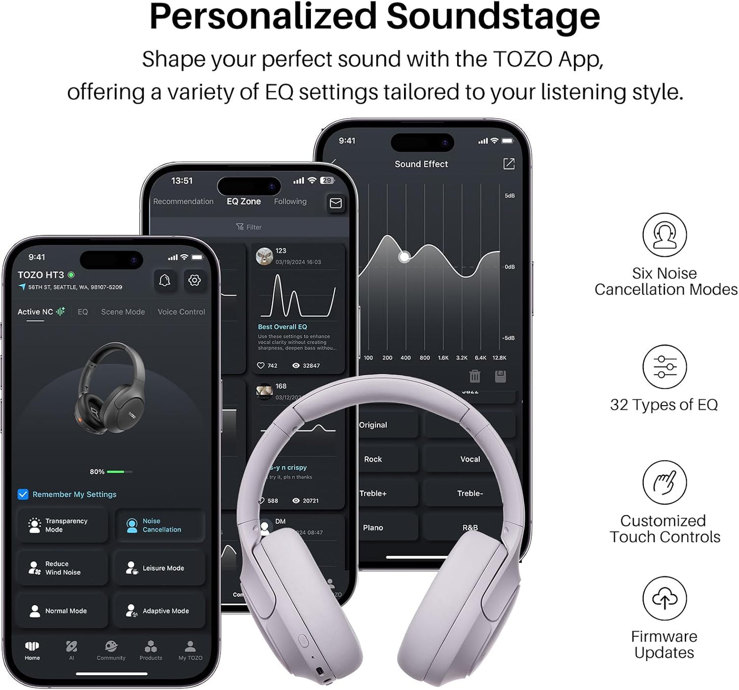 Hybrid ANC Over-Ear Wireless Headphones – 90H Playtime