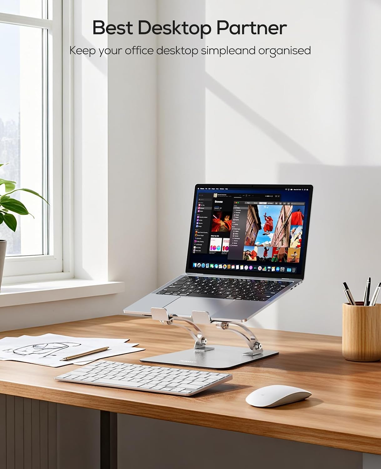 Ergonomic Adjustable Laptop Stand for Desk – Dual-Rod, Heat-Ventilated