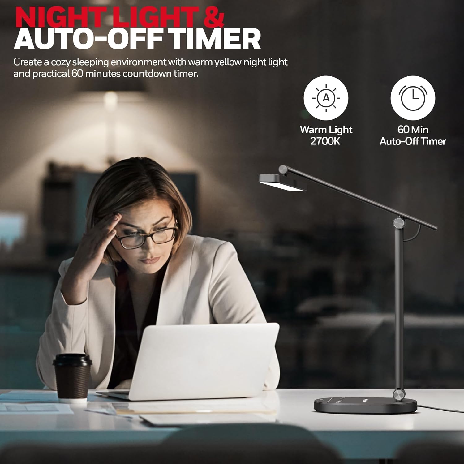 Eye-Caring LED Desk Lamp – Auto Dimming, 3 Color Modes